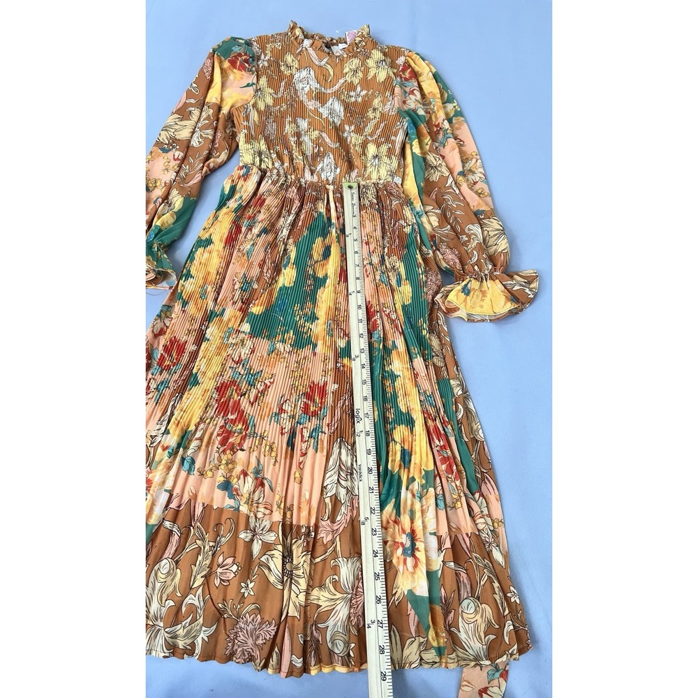 Flying Tomato Women's Modest Chiffon Pleated Boho Long Sleeve Midi Dress Sz S - Picture 10 of 14